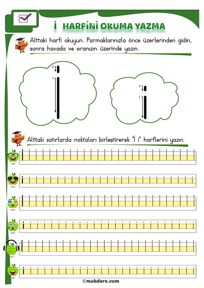 1. Sınıf İlkokuma İ Sesi Okuma Yazma Etkinliği