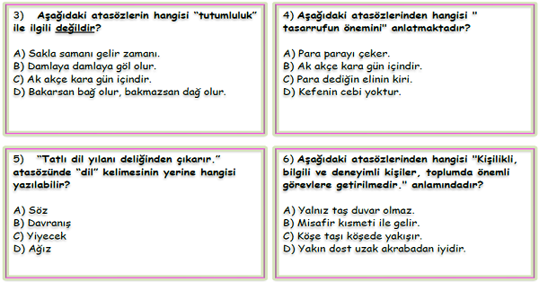 4. Sınıf Türkçe Atasözleri Test-4