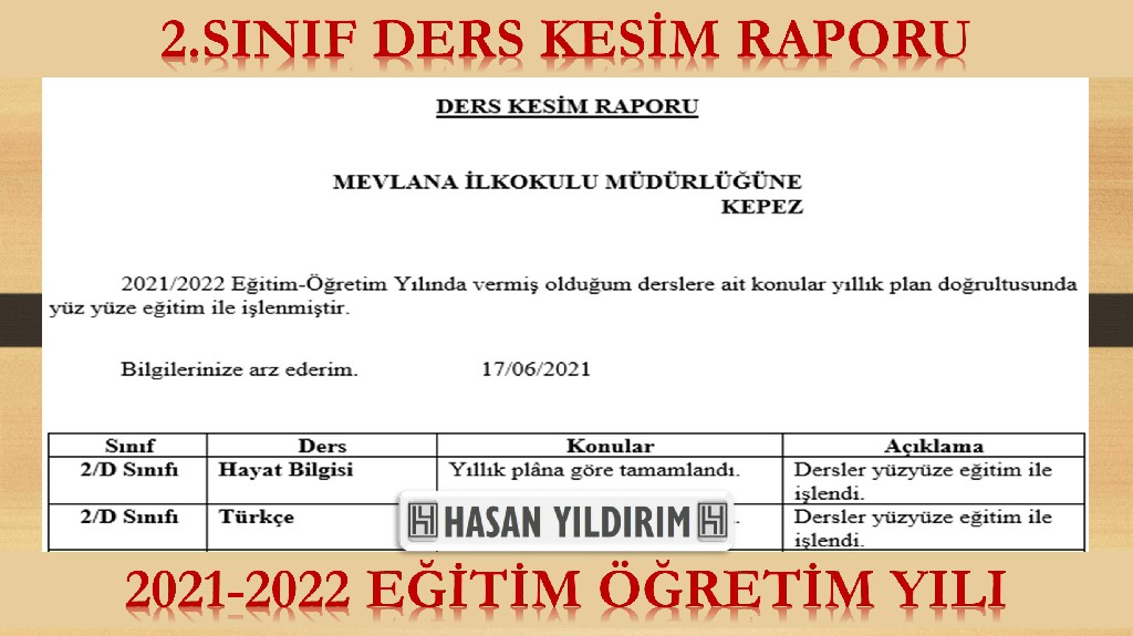 2021-2022 2. Sınıf Ders Kesim Raporu