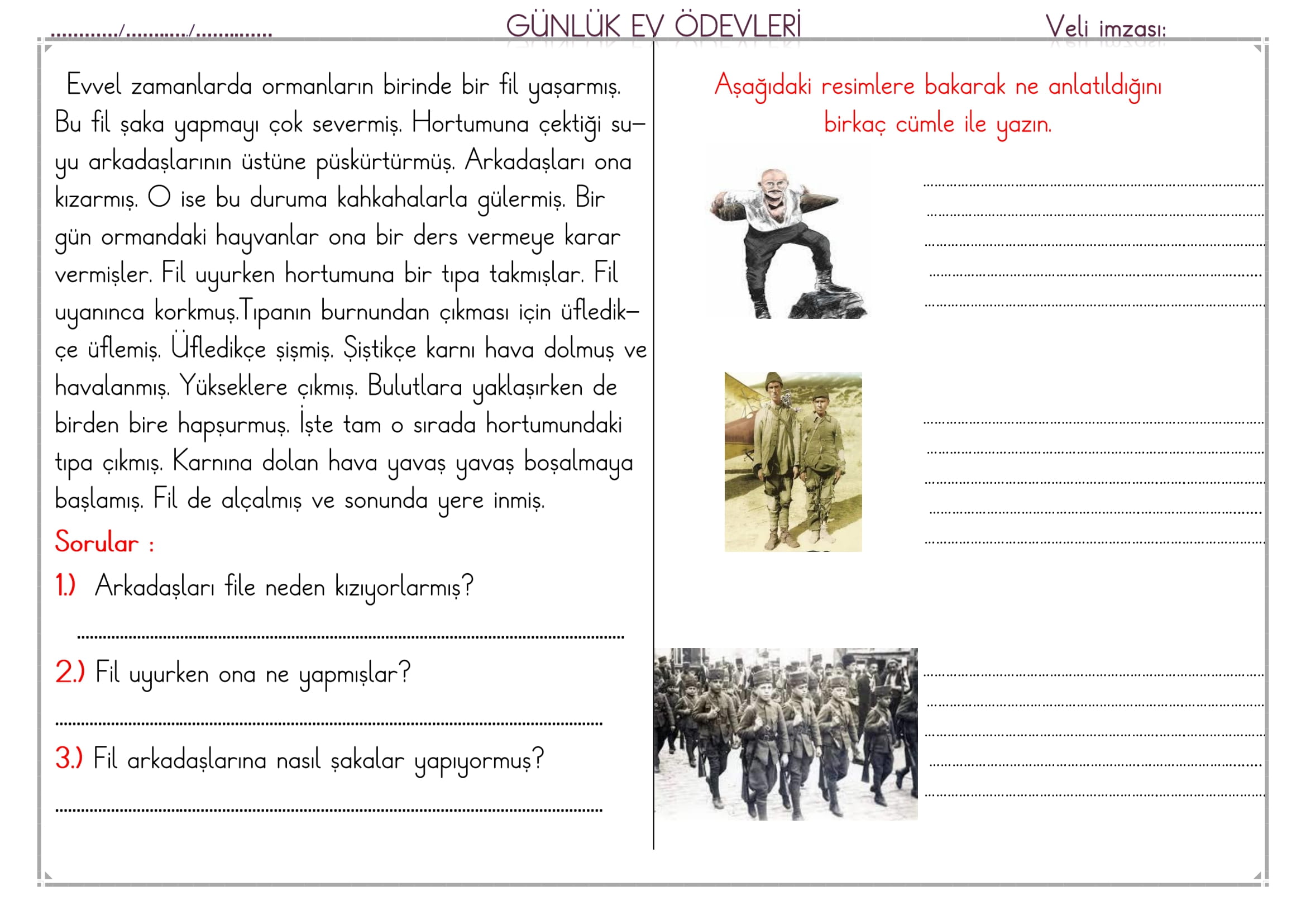 1. Sınıf 19 Mart 2025 Günlük Ev Ödevi