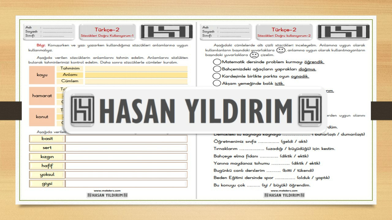 2. Sınıf Türkçe Sözcükleri Doğru Kullanıyorum Çalışma Sayfaları