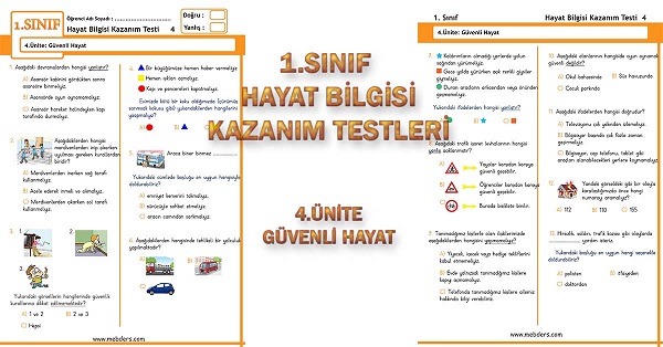 1. Sınıf Hayat Bilgisi Kazanım Testi - 4.Ünite - Güvenli Hayat