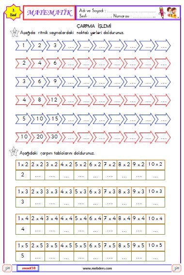 3. Sınıf Matematik Çarpma İşlemi  Etkinliği 4
