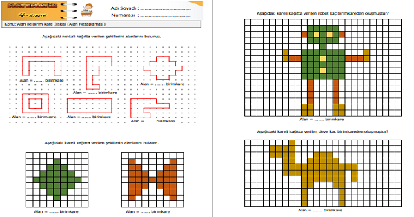 4. Sınıf Matematik Alan Birim Kare İlişkisi (Alan Hesapları) Etkinliği