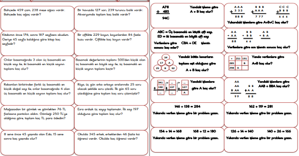 3. Sınıf - Matematik Toplama Problemleri Etkinliği-1