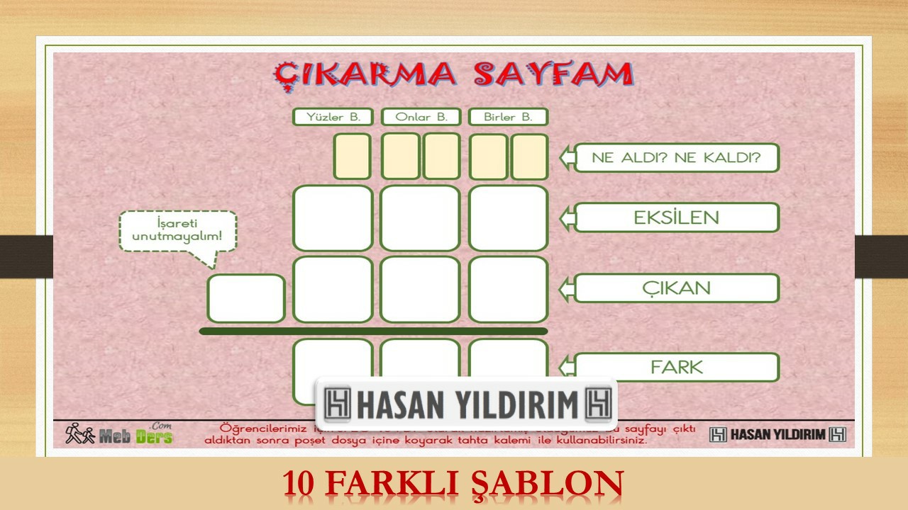 Çıkarma Sayfam (3. Sınıf-10 Farklı Şablon)