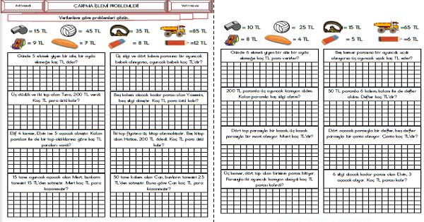 3. Sınıf - Matematik Çarpma İşlemi Problemleri-23