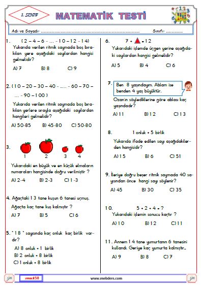 1. Sınıf Matematik Test 1