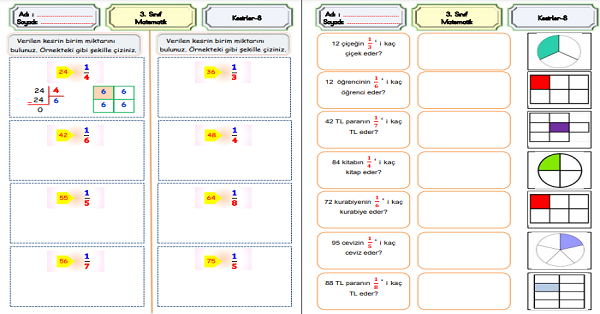 3. Sınıf Matematik Kesirler (Bir Çokluğun Belirtilen Birim Kesir Kadarını Bulma)-8