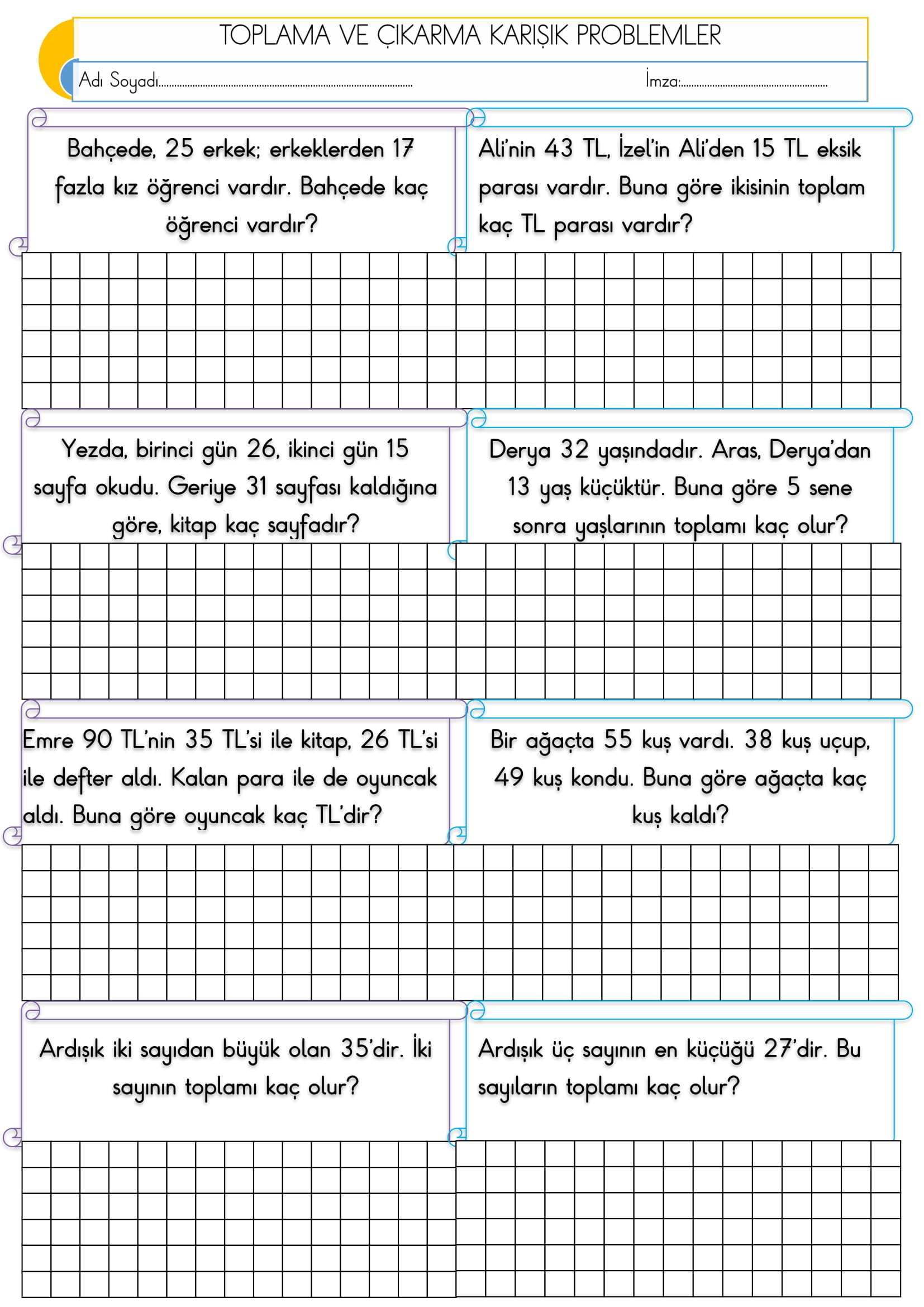 2. Sınıf - Matematik - Toplama ve Çıkarma Karışık Problemler-2