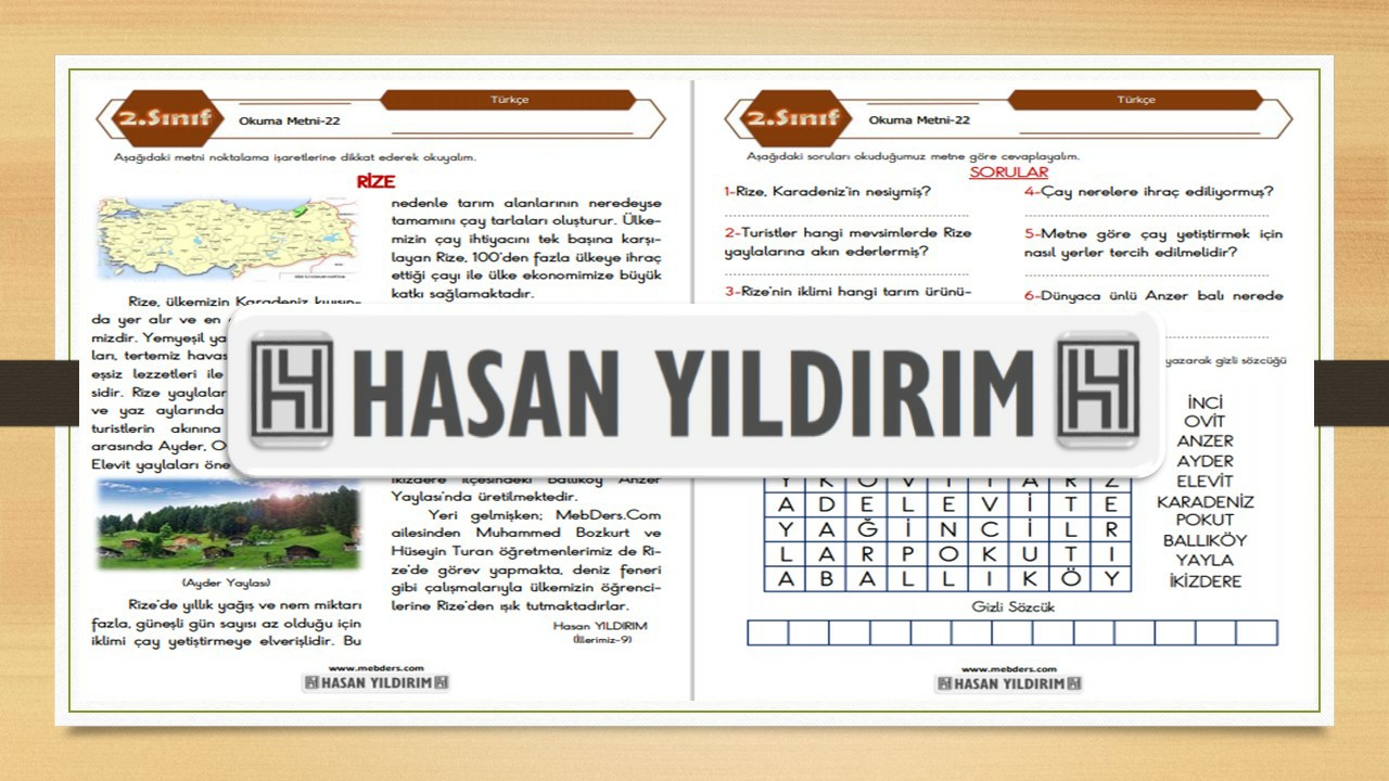 2. Sınıf Türkçe Okuma Metni-22 (Rize)