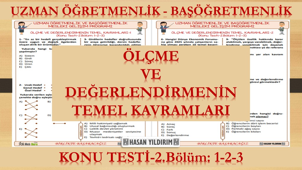 Ölçme ve Değerlendirmenin Temel Kavramları (Konu Testi-2.Bölüm:1-2-3)
