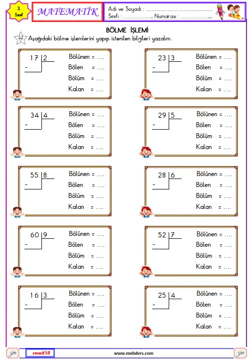 3. Sınıf Matematik Bölme İşlemi Etkinliği 5