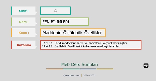 4. Sınıf Fen Bilimleri Maddenin Ölçülebilir Özellikleri Sunusu