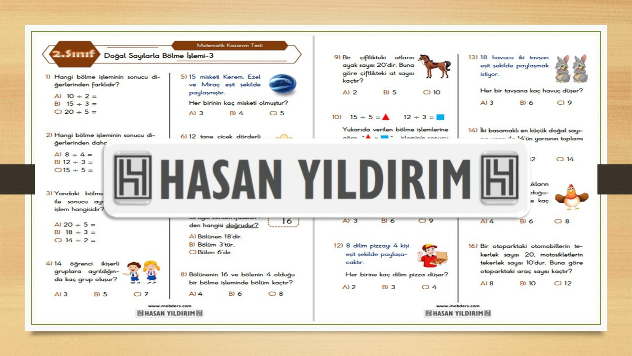 2. Sınıf Matematik Doğal Sayılarla Bölme İşlemi Testi-3