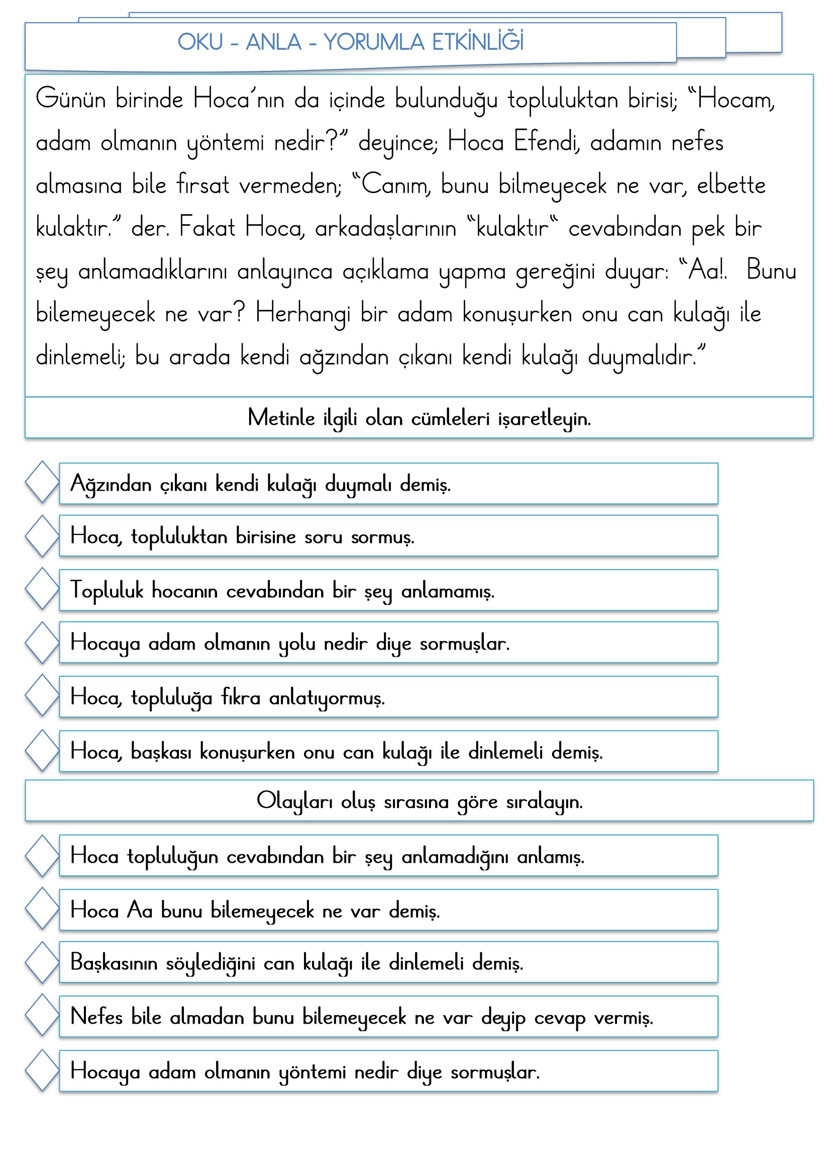 2. Sınıf - Türkçe - Oku Anla Yorumla Etkinliği-2