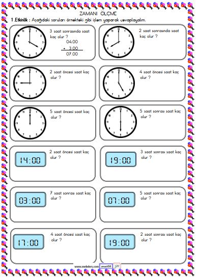 2. Sınıf Matematik Zamanı Ölçme ve Saat Etkinliği 11