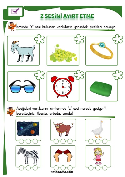 1. Sınıf İlkokuma Z Sesi Ayırt Etme Etkinliği