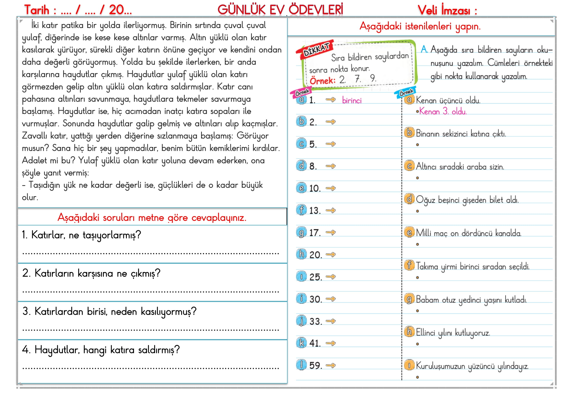 2. Sınıf - 06 Ekim 2025 Günlük Ev Ödevleri