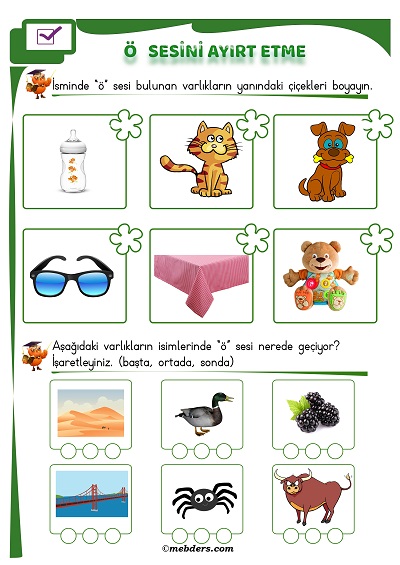 1. Sınıf İlkokuma Ö Sesi Ayırt Etme Etkinliği