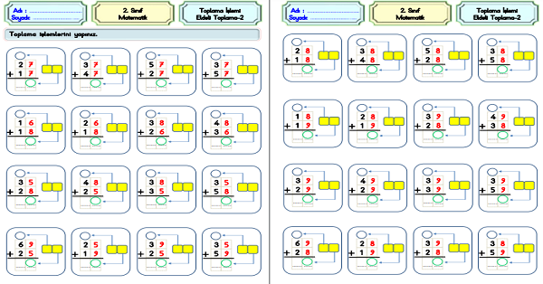 2. Sınıf Matematik Toplama İşlemi Eldeli Toplama Etkinliği -2