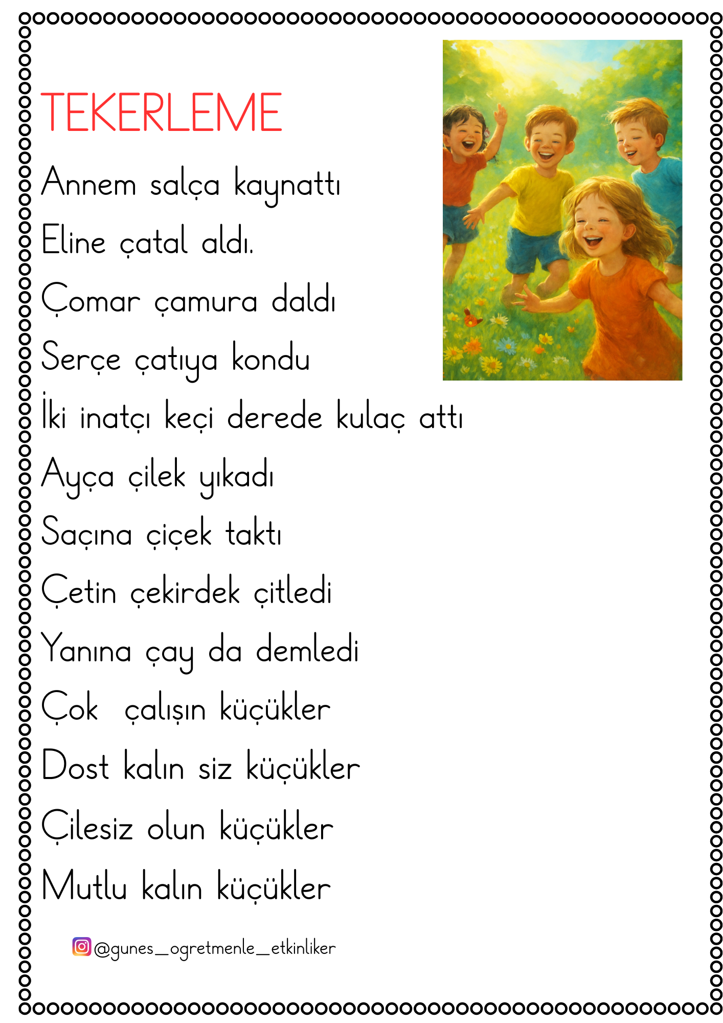 1. Sınıf Ç Sesi Okuma Anlama Metinleri