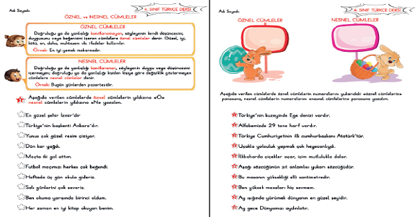 4. Sınıf Türkçe Öznel ve Nesnel Cümleler Etkinliği 5