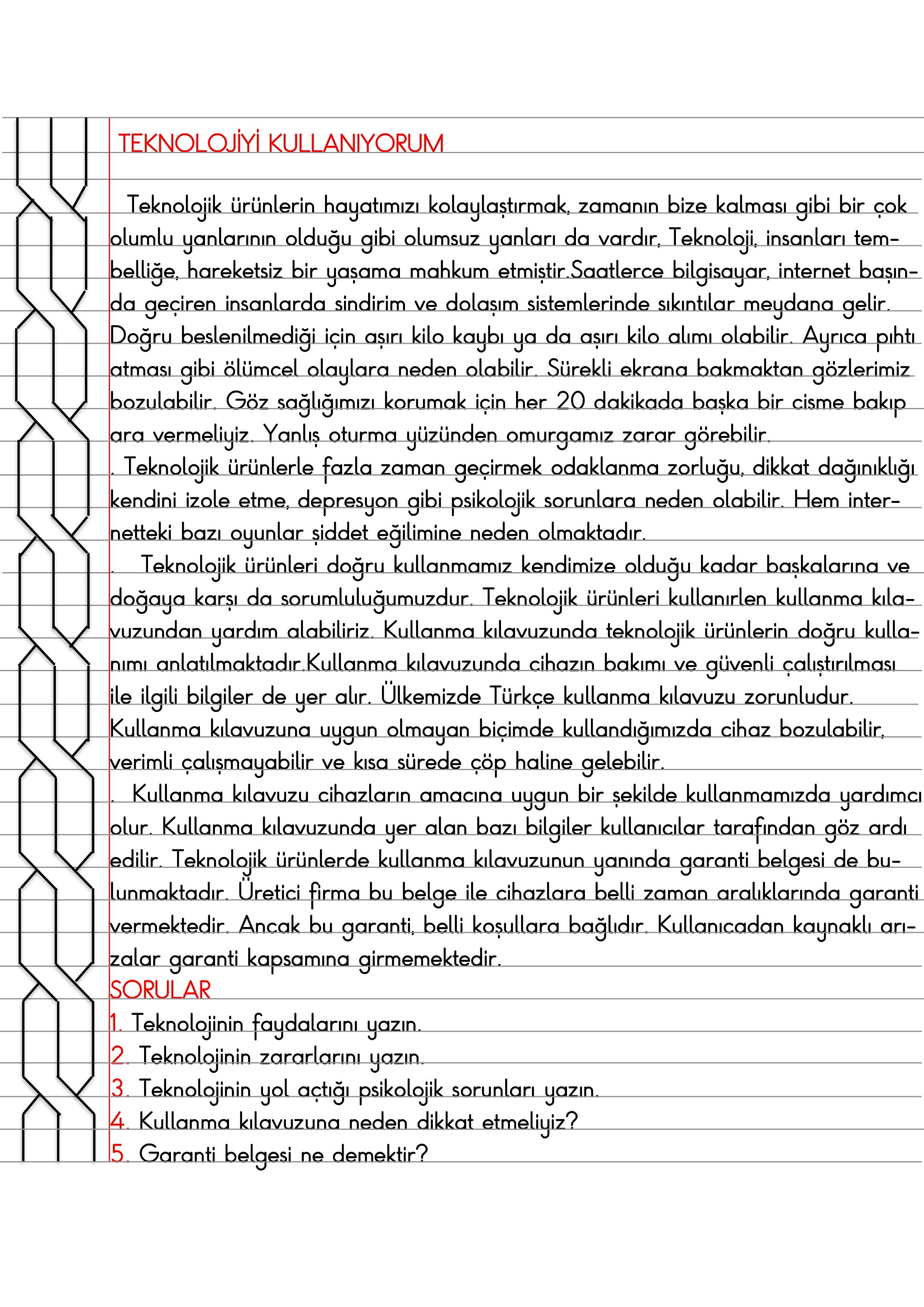 4. Sınıf - Sosyal Bilgiler - Teknolojiyi Kullanıyorum Defter Özeti