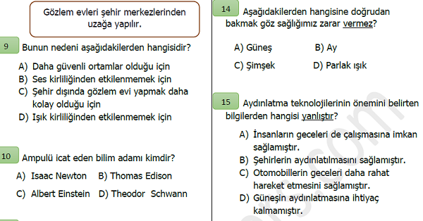4. Sınıf Fen Bilimleri Aydınlatma ve Ses Teknolojileri Değerlendirme Etkinliği