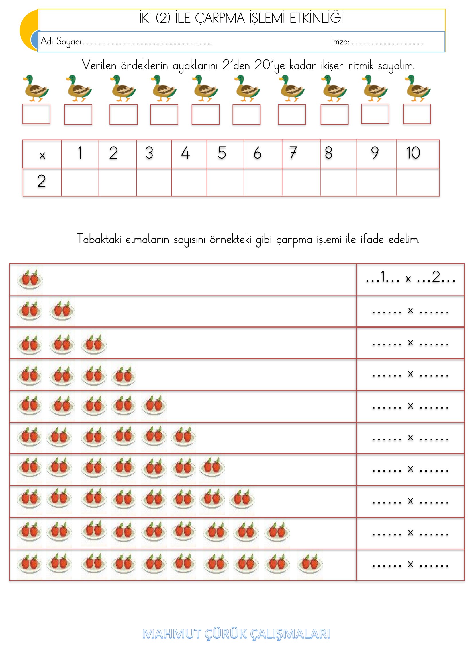 2. Sınıf - Matematik İki İle Çarpma İşlemi Etkinliği