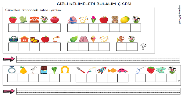 1. Sınıf İlk Okuma Yazma Ç-ç Sesi Gizli Cümleleri Bulma