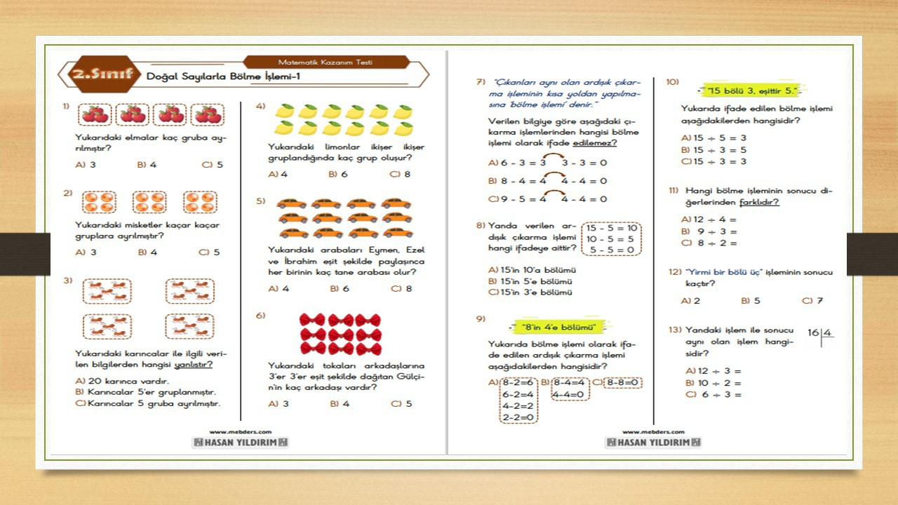 2. Sınıf Matematik Doğal Sayılarla Bölme İşlemi Testi-1