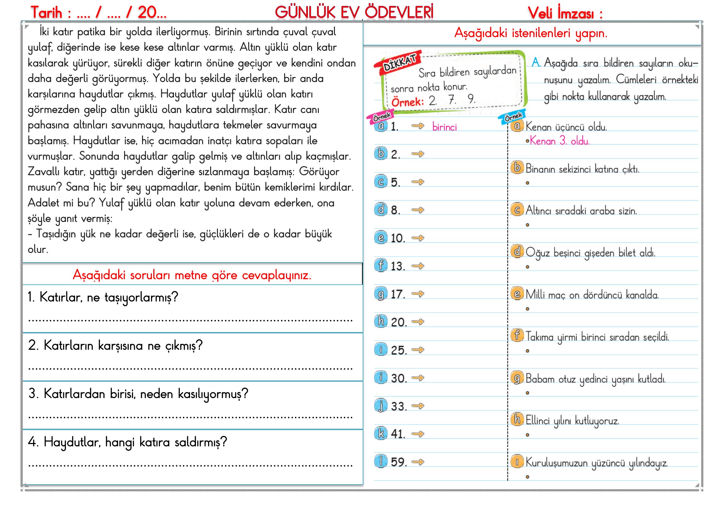 2.Sınıf - 12 Ekim 2026 Günlük Ev Ödevleri