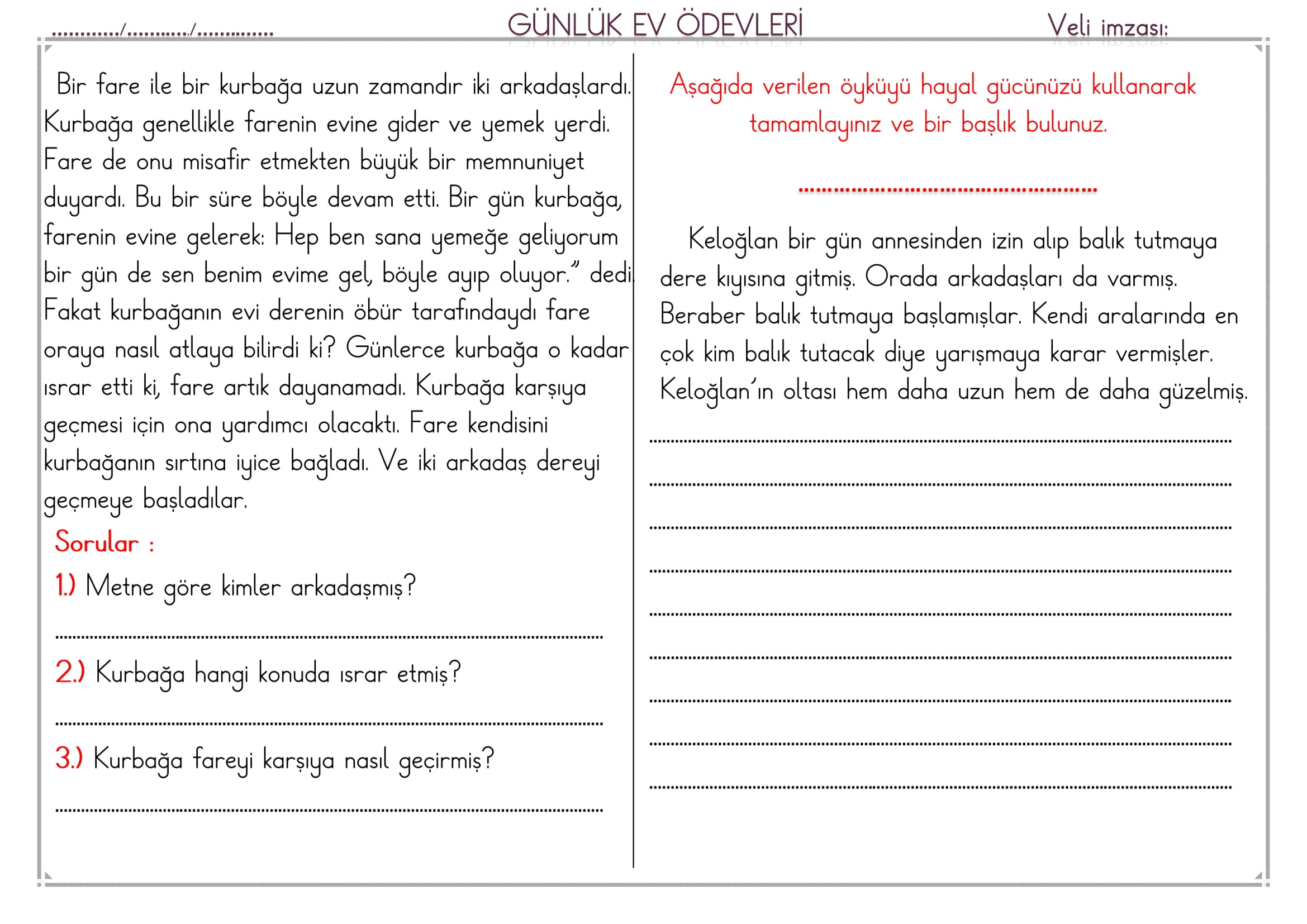 1. Sınıf 17 Nisan 2025 Günlük Ev Ödevi