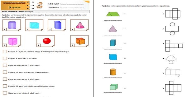 3. Sınıf Matematik Geometrik Cisimler Etkinliği 4