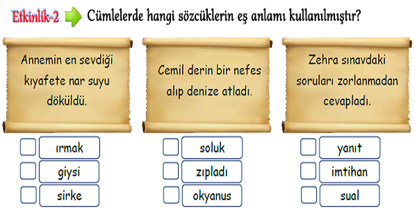 3. Sınıf Türkçe Eş Anlamlı Kelimeler-3