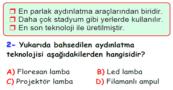 4. Sınıf Fen Bilgisi Aydınlatma ve Ses Teknolojileri Yaprak Test-1