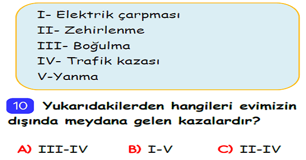 3. Sınıf Hayat Bilgisi Güvenli Hayat Ünite Değerlendirmesi-2