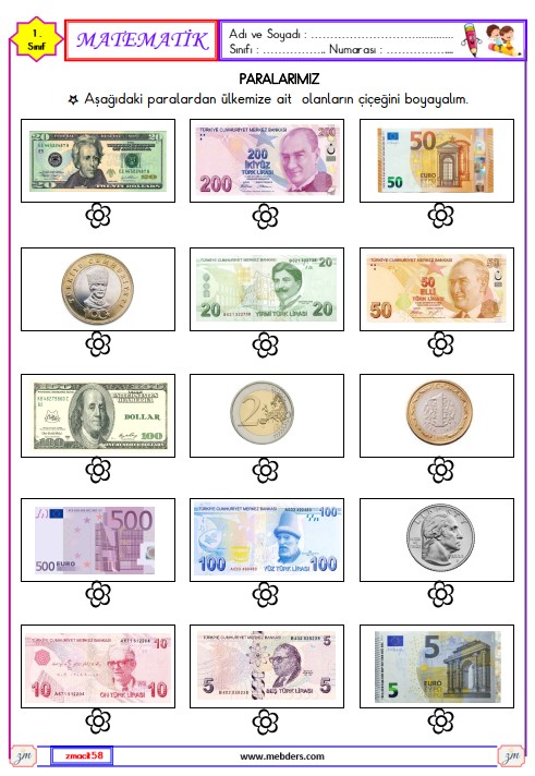 1. Sınıf Matematik Paralaımız Etkinliği 1