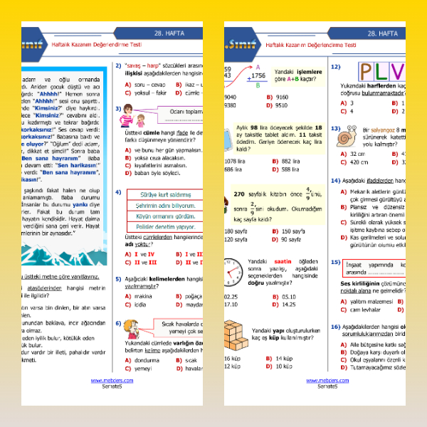 4. Sınıf Haftalık Değerlendirme Testi - 28. Hafta