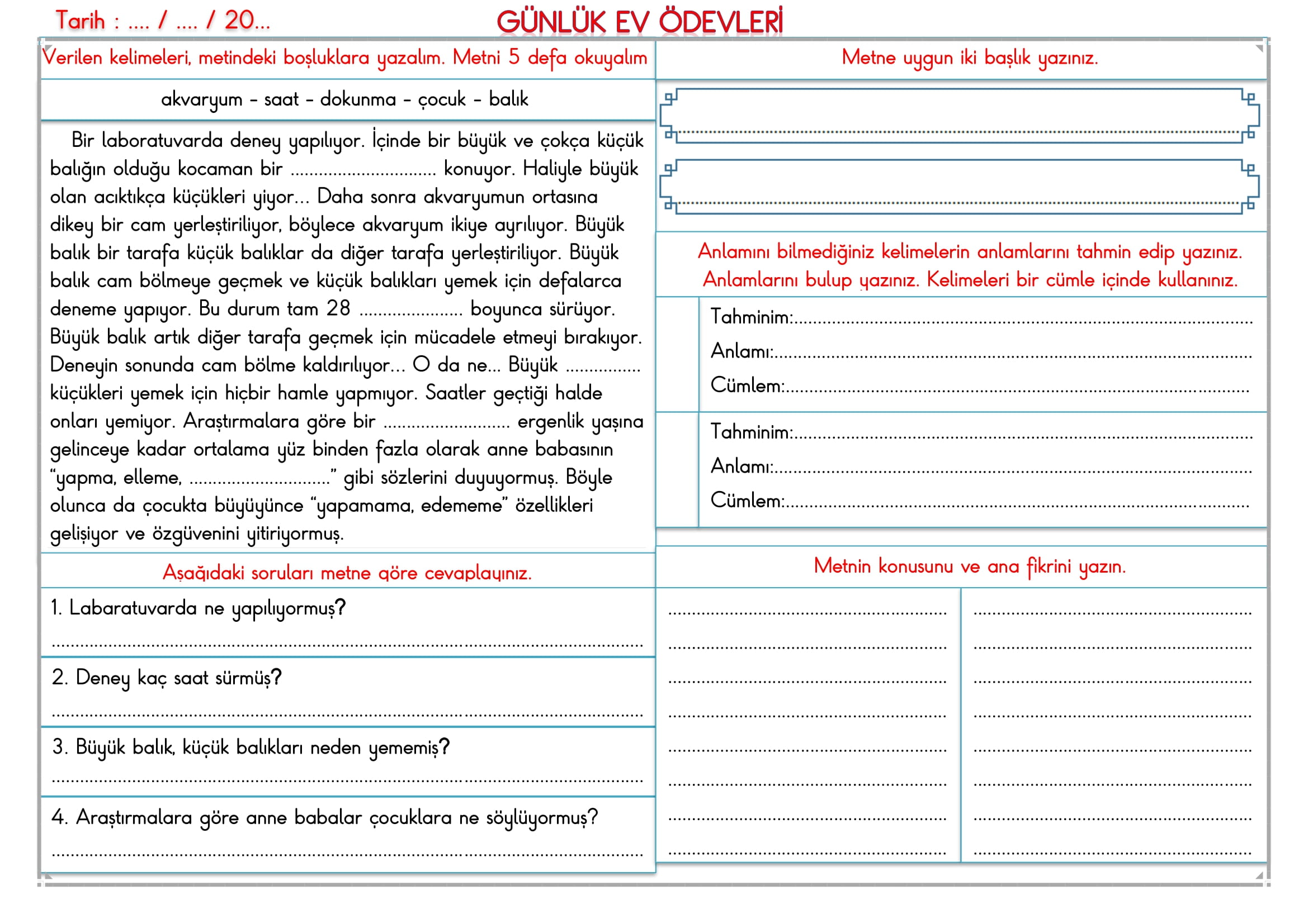 2. Sınıf 20 Mayıs 2025 Günlük Ev Ödevi