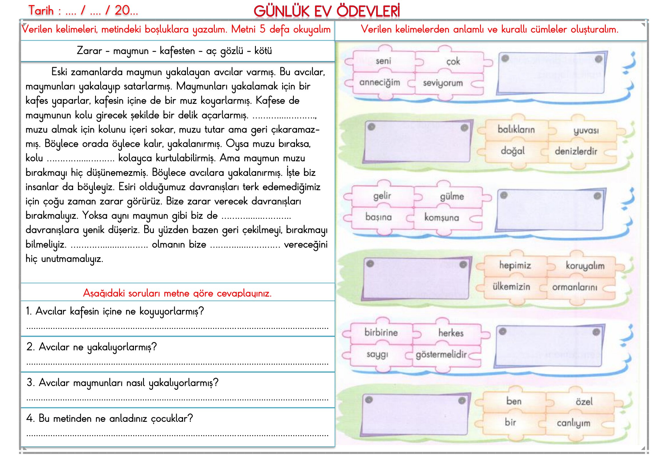 2. Sınıf - 31 Mart 2026 Günlük Ev Ödevleri