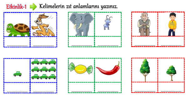 3. Sınıf Türkçe Zıt Anlamlı Kelimeler-1