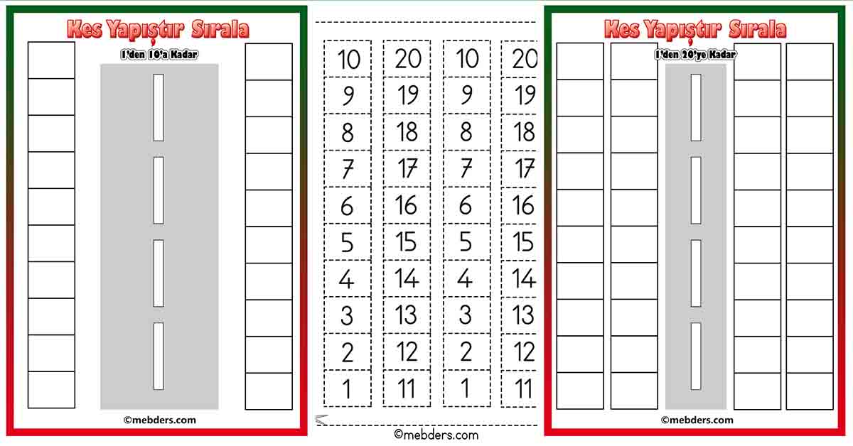 Kes Yapıştır Sırala - Oyunlu 20'ye Kadar Rakamlar Etkinliği