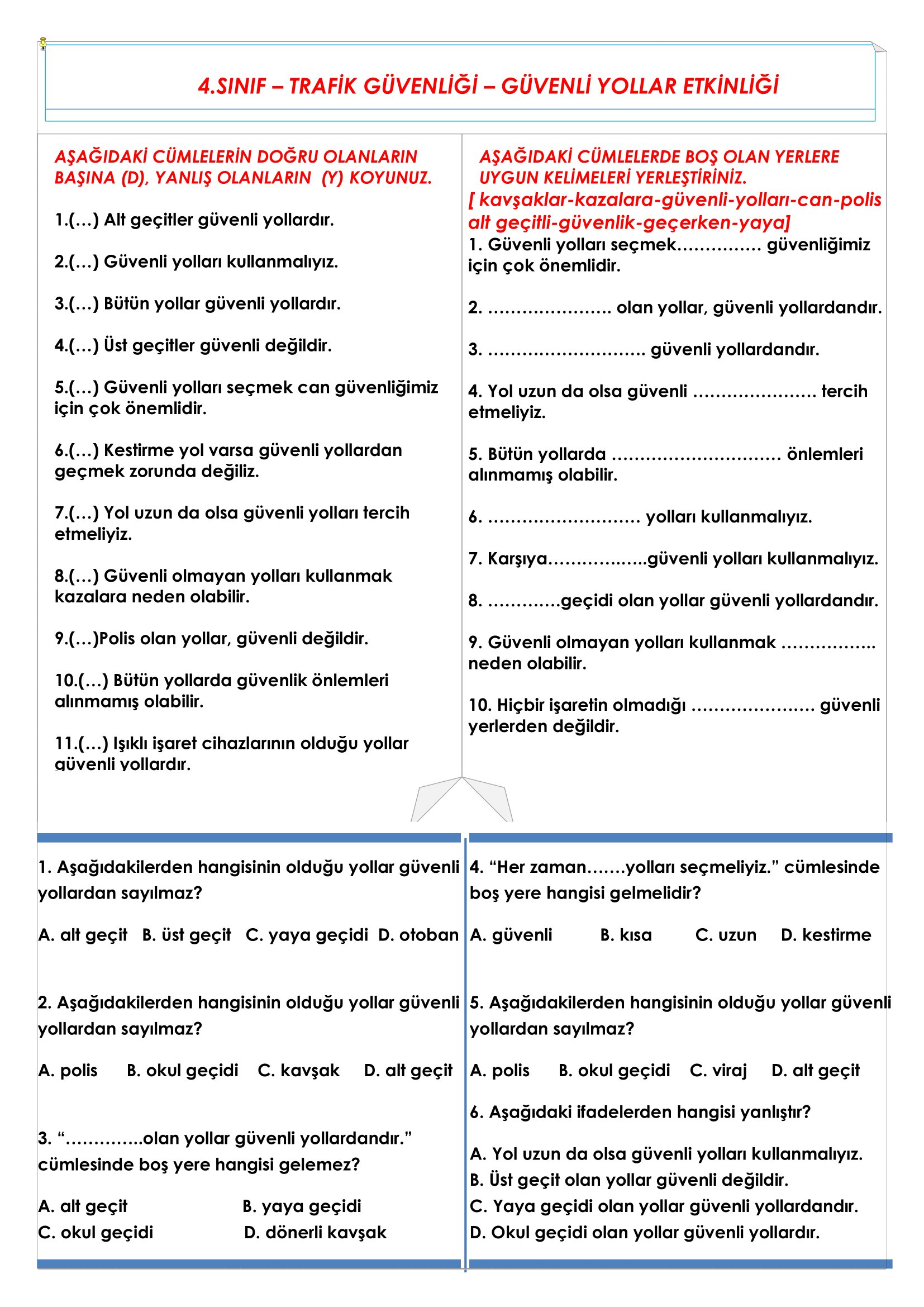 4. Sınıf Trafik Güvenliği Güvenli Yollar Etkinliği