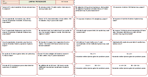 3. Sınıf - Matematik Çarpma Problemleri-25