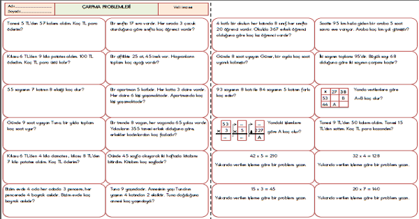 3. Sınıf - Matematik Çarpma İşlemi Problemleri-21