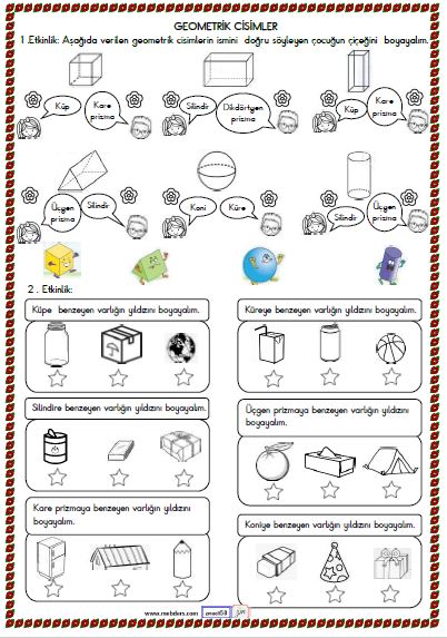 2. Sınıf Matematik Geometrik Cisimler Etkinliği 1