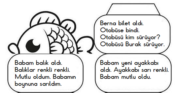 1. Sınıf İlk Okuma Yazma (B-b Sesi) Balık Aç-Kapa Okuma Metinleri