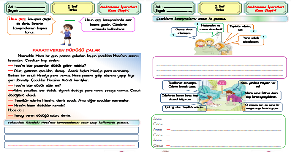 2. Sınıf Türkçe Uzun Çizgi Etkinliği -1